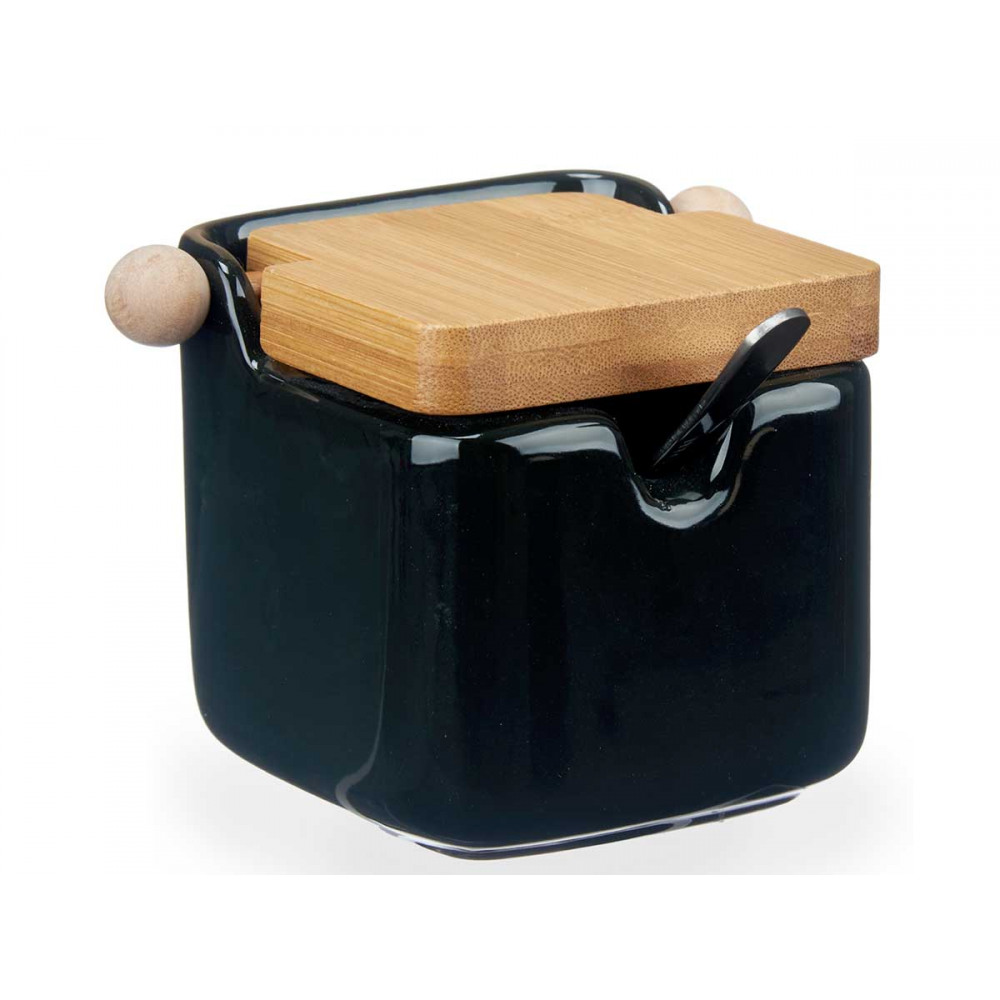 E-shop Čierna keramická cukornička s bambusovým krytom, Kinvara 90964