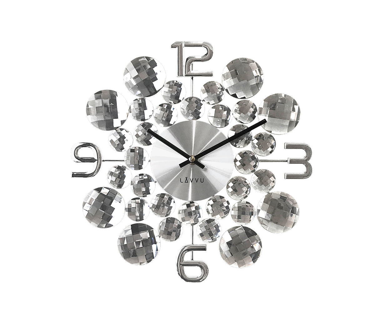 E-shop Nástenné hodiny LAVVU LCT1030 CRYSTAL Jewel, strieborné, 34 cm