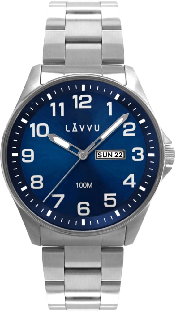 E-shop Pánske hodinky z nehrdzavejúcej ocele Lavvu 0141 so svietiacimi číslami, BERGEN Blue