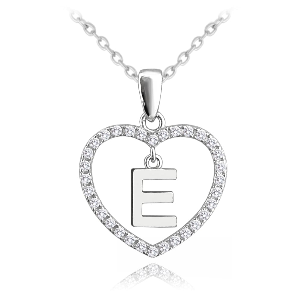 E-shop Strieborný náhrdelník písmeno v srdci &quot;E&quot; so zirkónmi Minet JMAS900ESN45
