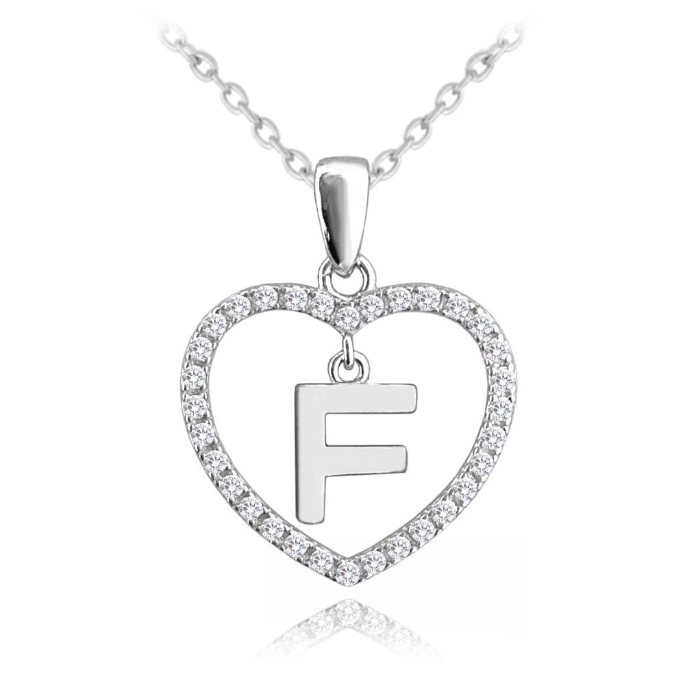 E-shop Strieborný náhrdelník písmeno v srdci &quot;F&quot; so zirkónmi Minet JMAS900FSN45