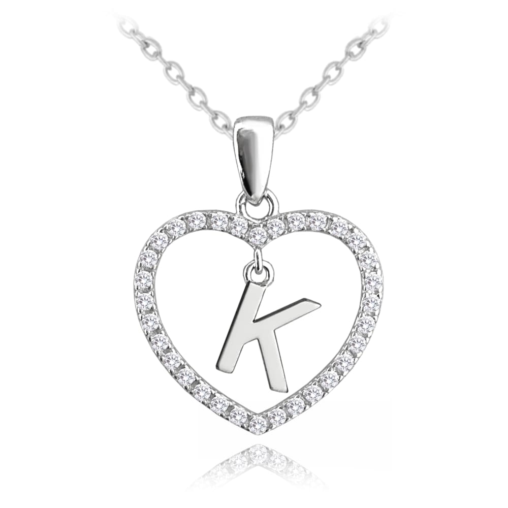 E-shop Strieborný náhrdelník písmeno v srdci &quot;K&quot; so zirkónmi Minet JMAS900KSN45