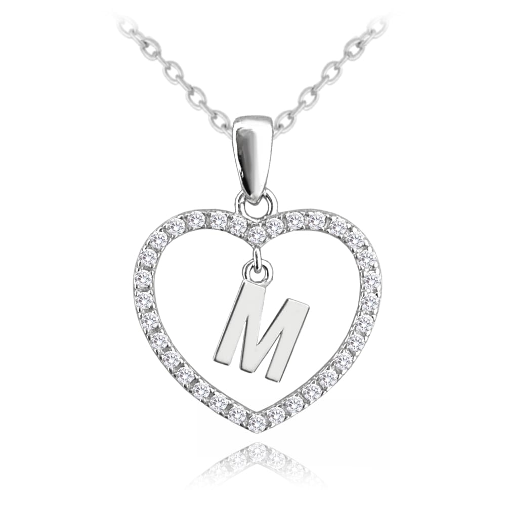 E-shop Strieborný náhrdelník písmeno v srdci &quot;M&quot; so zirkónmi Minet JMAS900MSN45