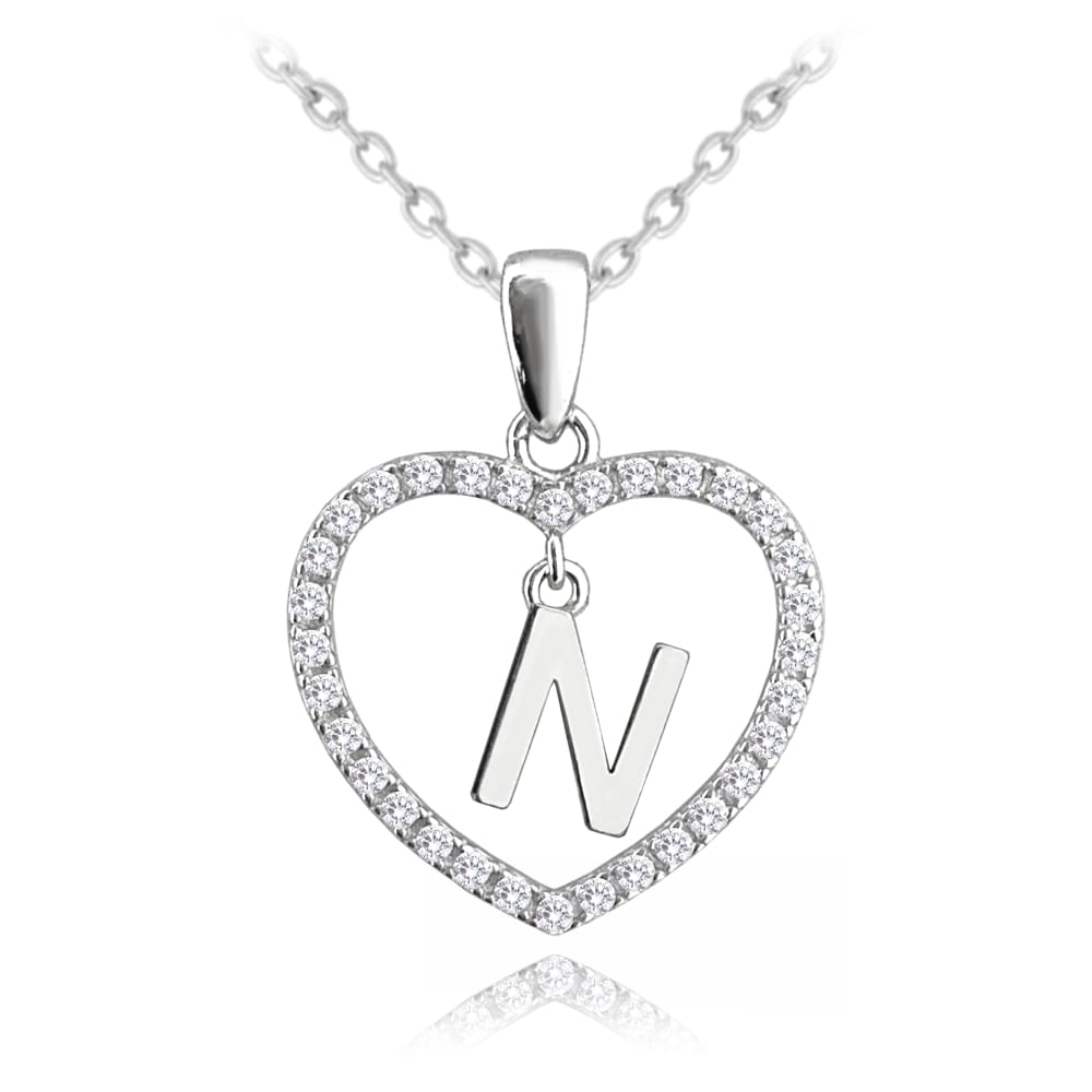 E-shop Strieborný náhrdelník písmeno v srdci &quot;N&quot; so zirkónmi Minet JMAS900NSN45
