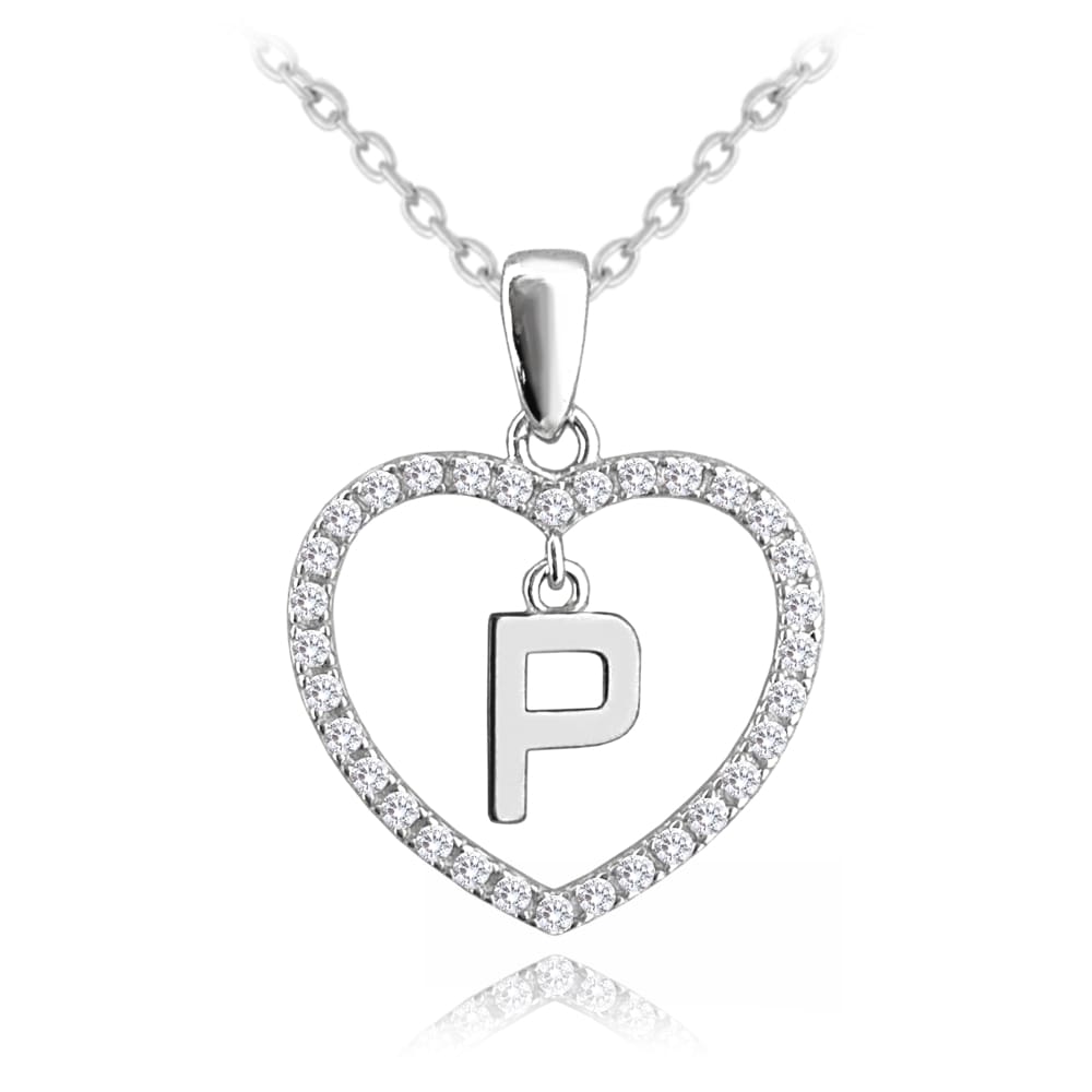 E-shop Strieborný náhrdelník písmeno v srdci &quot;P&quot; so zirkónmi Minet JMAS900PSN45