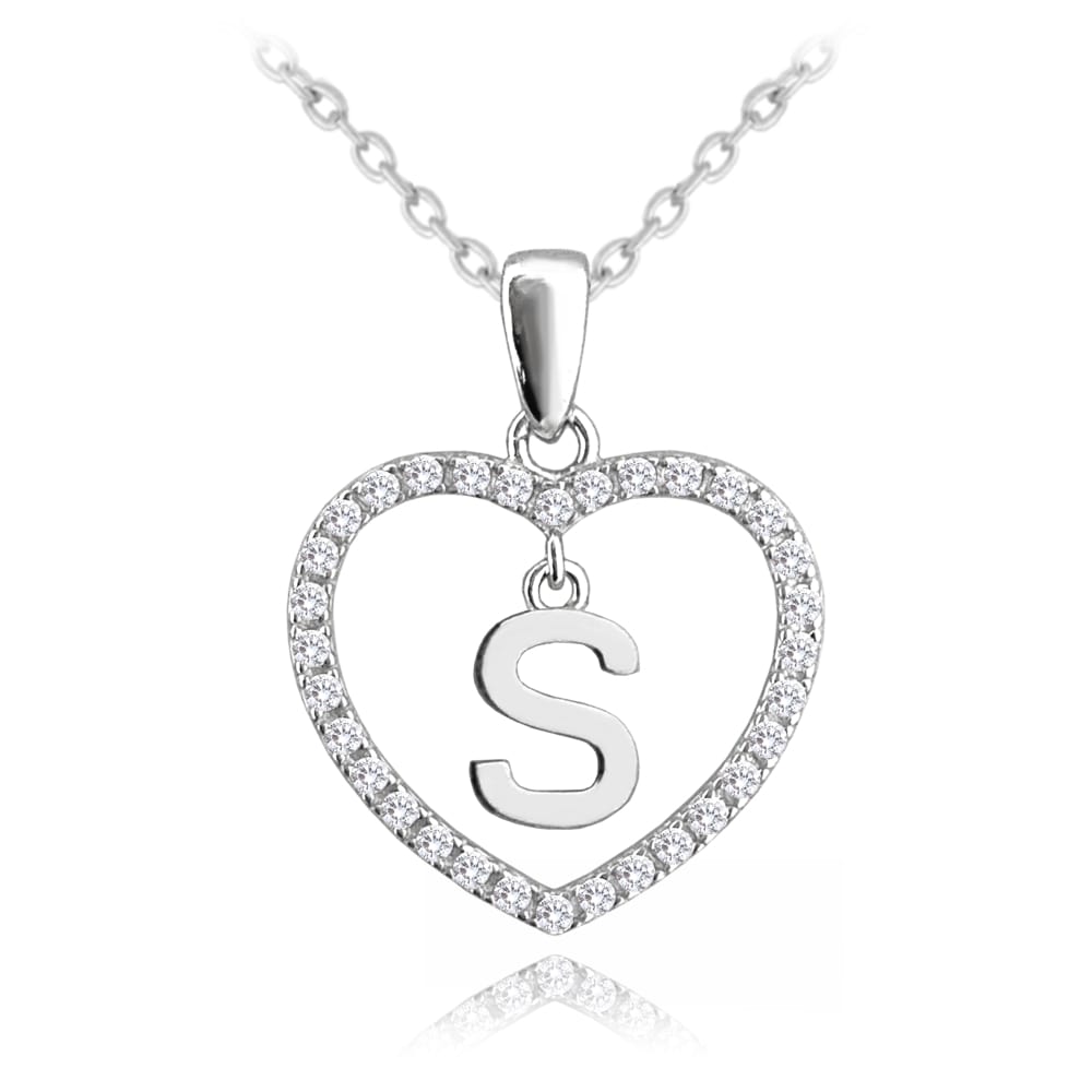 E-shop Strieborný náhrdelník písmeno v srdci &quot;S&quot; so zirkónmi Minet JMAS900SSN45