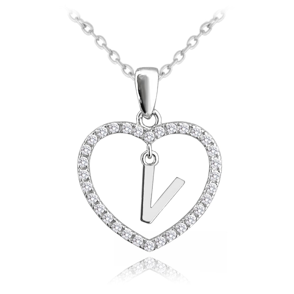 E-shop Strieborný náhrdelník písmeno v srdci &quot;V&quot; so zirkónmi Minet JMAS900VSN45