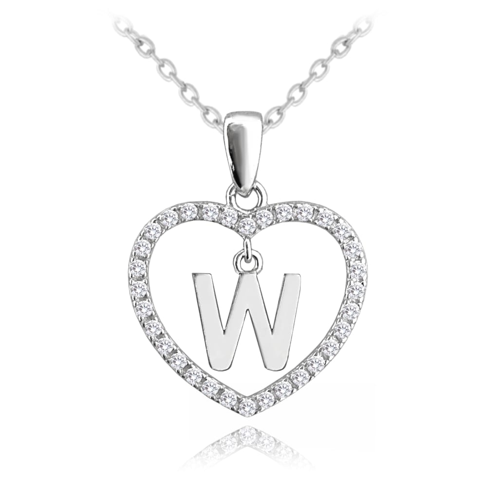 E-shop Strieborný náhrdelník písmeno v srdci &quot;W&quot; so zirkónmi Minet JMAS900WSN45