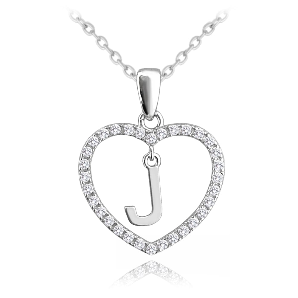 E-shop Strieborný náhrdelník písmeno v srdci &quot;J&quot; so zirkónmi, Minet JMAS900JSN45