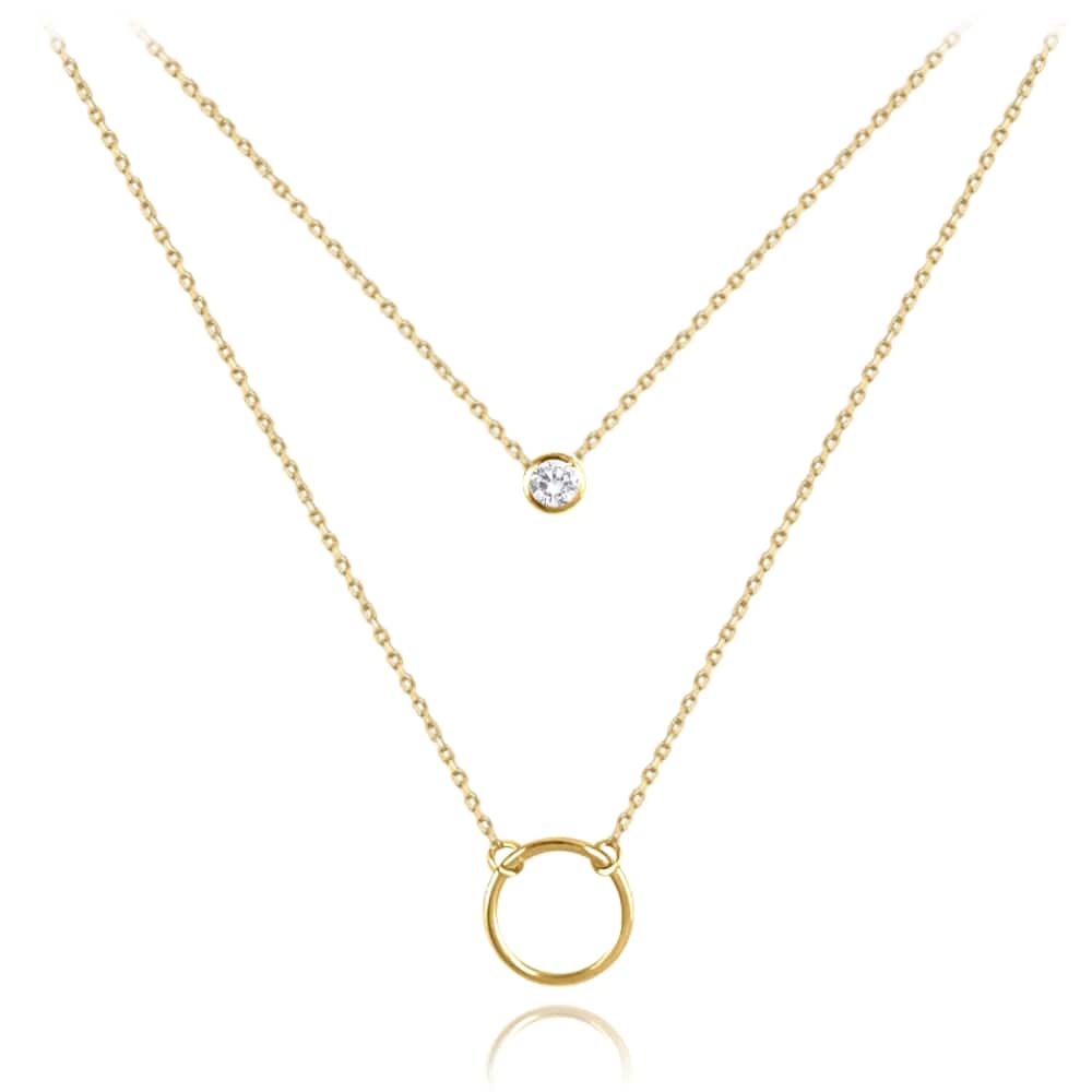 E-shop Zlatý dvojitý náhrdelník s bielym zirkónom, Minet JMG0059WGN42