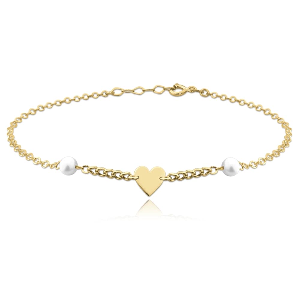 E-shop Zlatý náramok so srdcom s prírodnými perlami Minet JMG0006