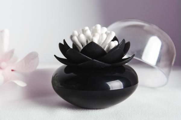 E-shop Stojanček na vatové tyčinky Qualy Lotus Cotton Bud, čierny-čierny