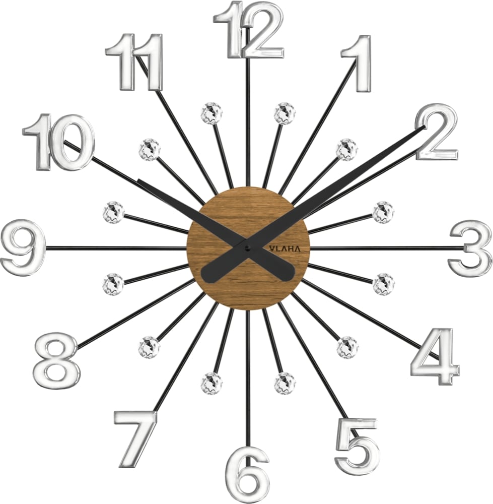Drevené strieborno-čierne hodiny s kameňmi Vlaha design VCT1082, 49cm  
