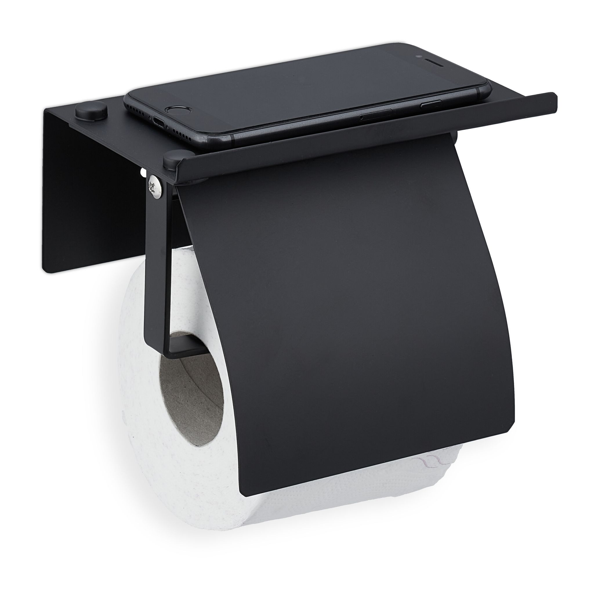 E-shop Čierny držiak na toaletný papier s poličkou, RD43915