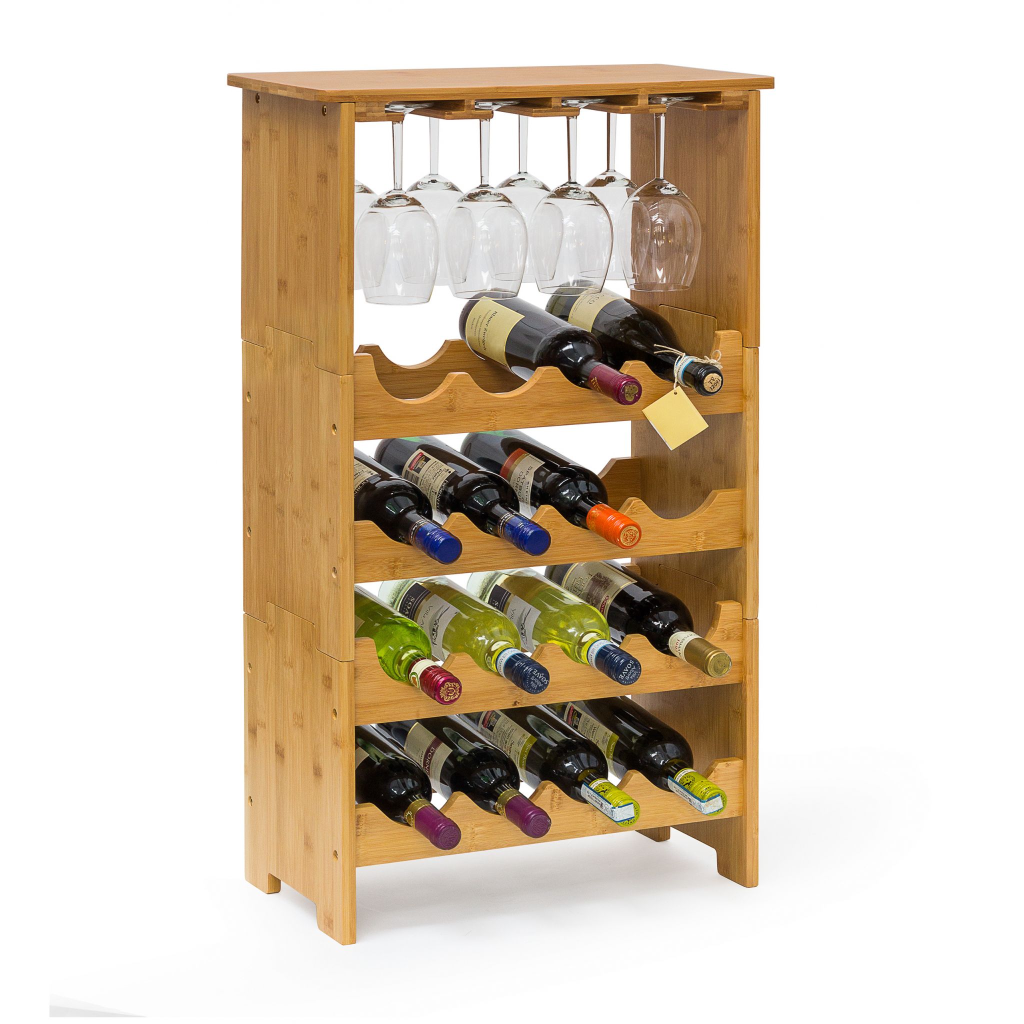 E-shop Bambusový stojan na víno 16 fliaš a na 12 pohárov RD3871