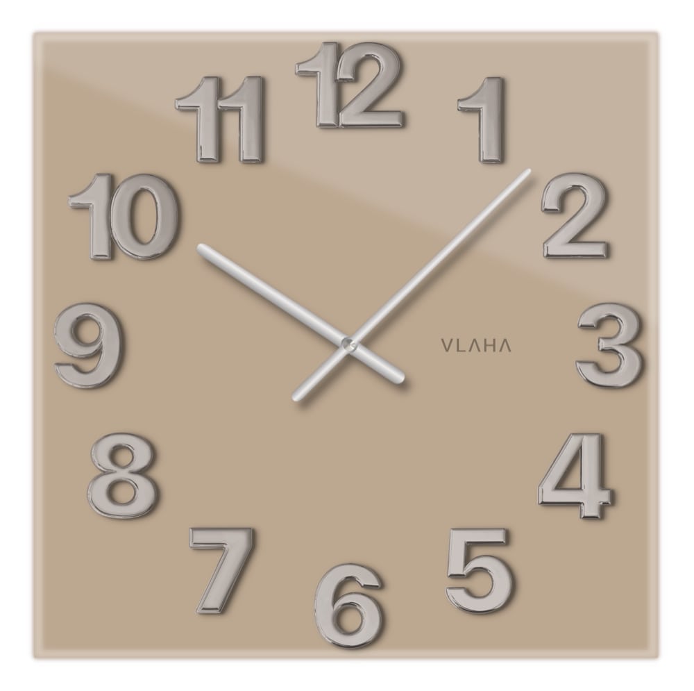 E-shop Sklenené štvorcové nástenné hodiny, hnedé VCT1107 Glassico 40cm
