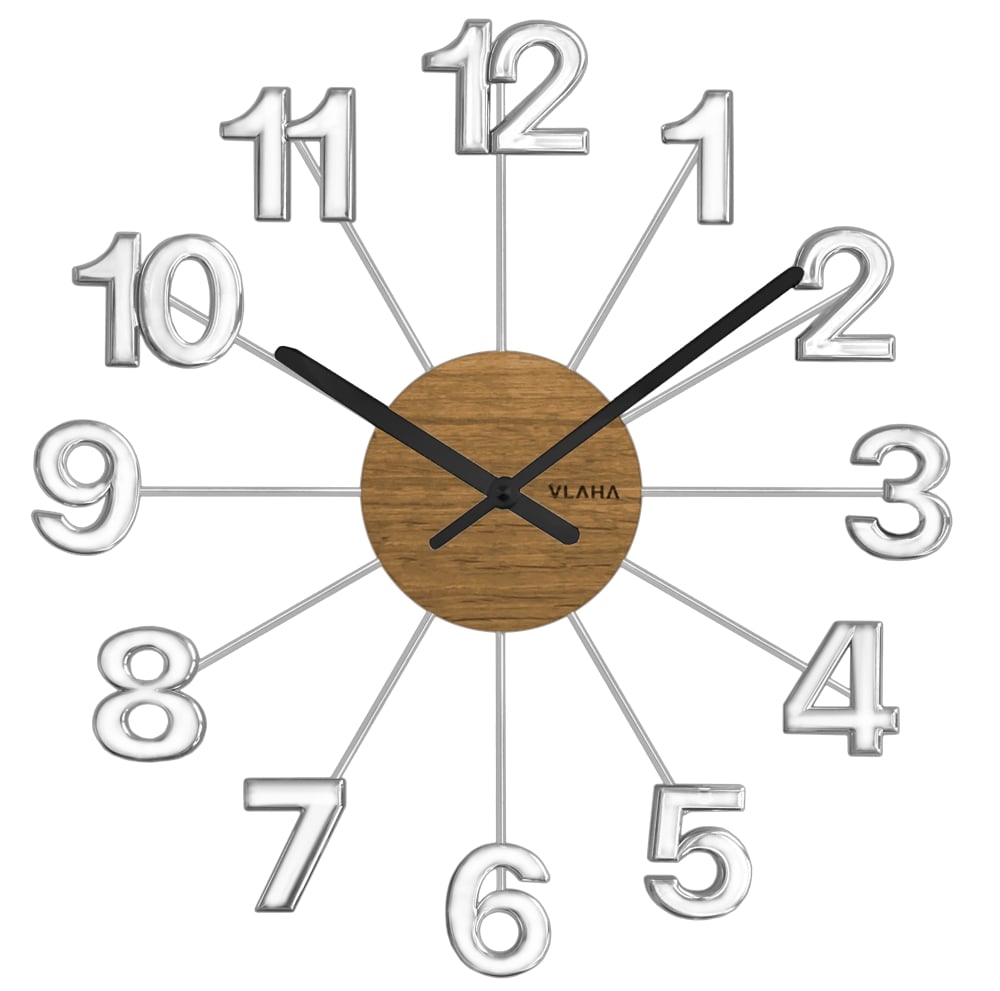 E-shop Drevené strieborné hodiny Vlaha design VCT1070, 42 cm
