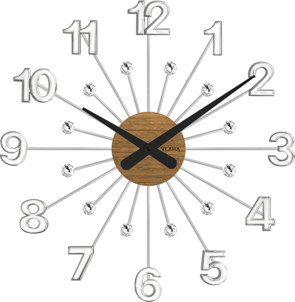E-shop Drevené strieborné hodiny s kameňmi Vlaha design VCT1080, 49cm