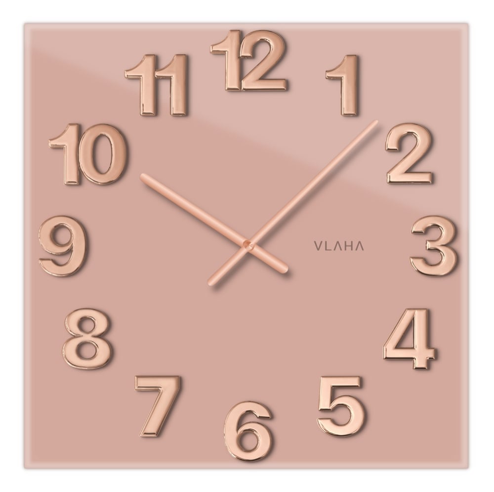 E-shop Sklenené štvorcové nástenné hodiny, pudrové VCT1108 Glassico 40cm