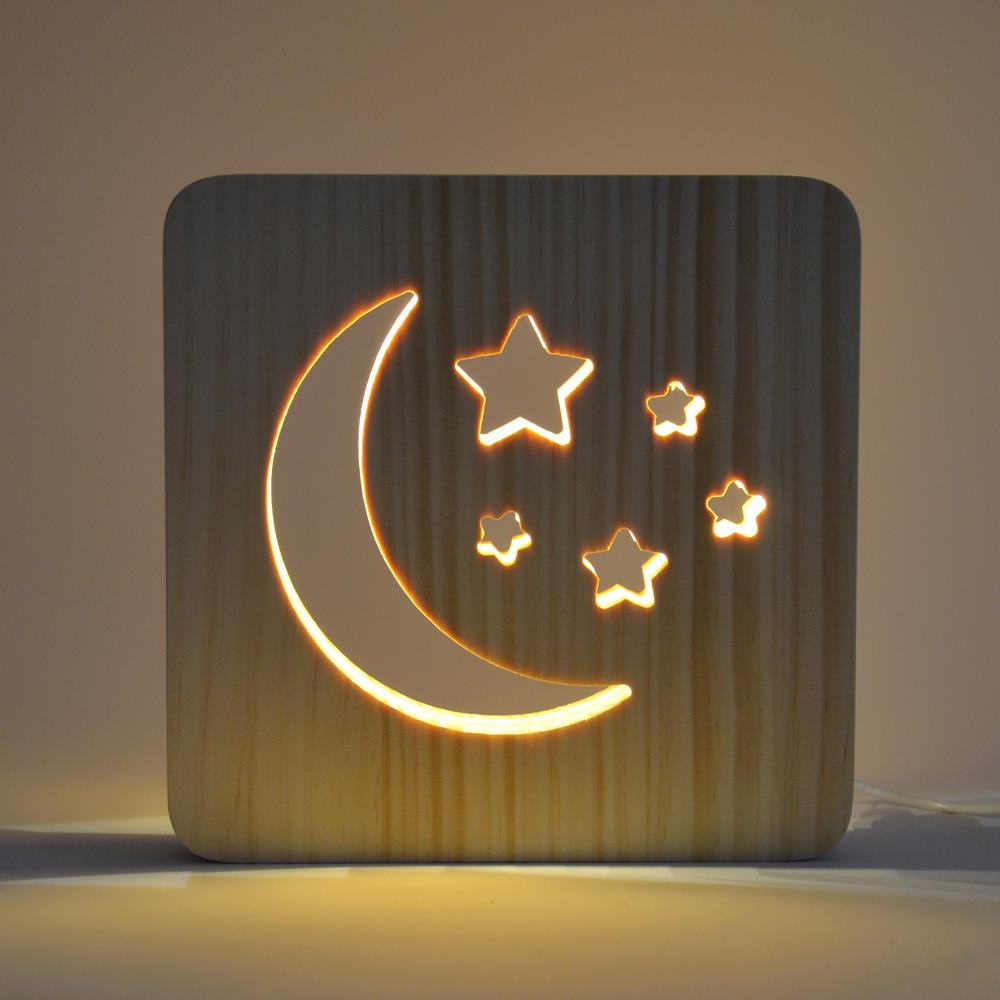 E-shop Drevená lampa AmbiWood 32656, mesiac a hviezdy