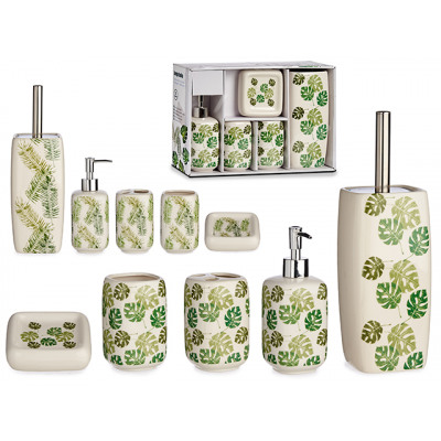 E-shop Sada kúpeľňových doplnkov Berilo 4947 zelené listy, 5 kusov