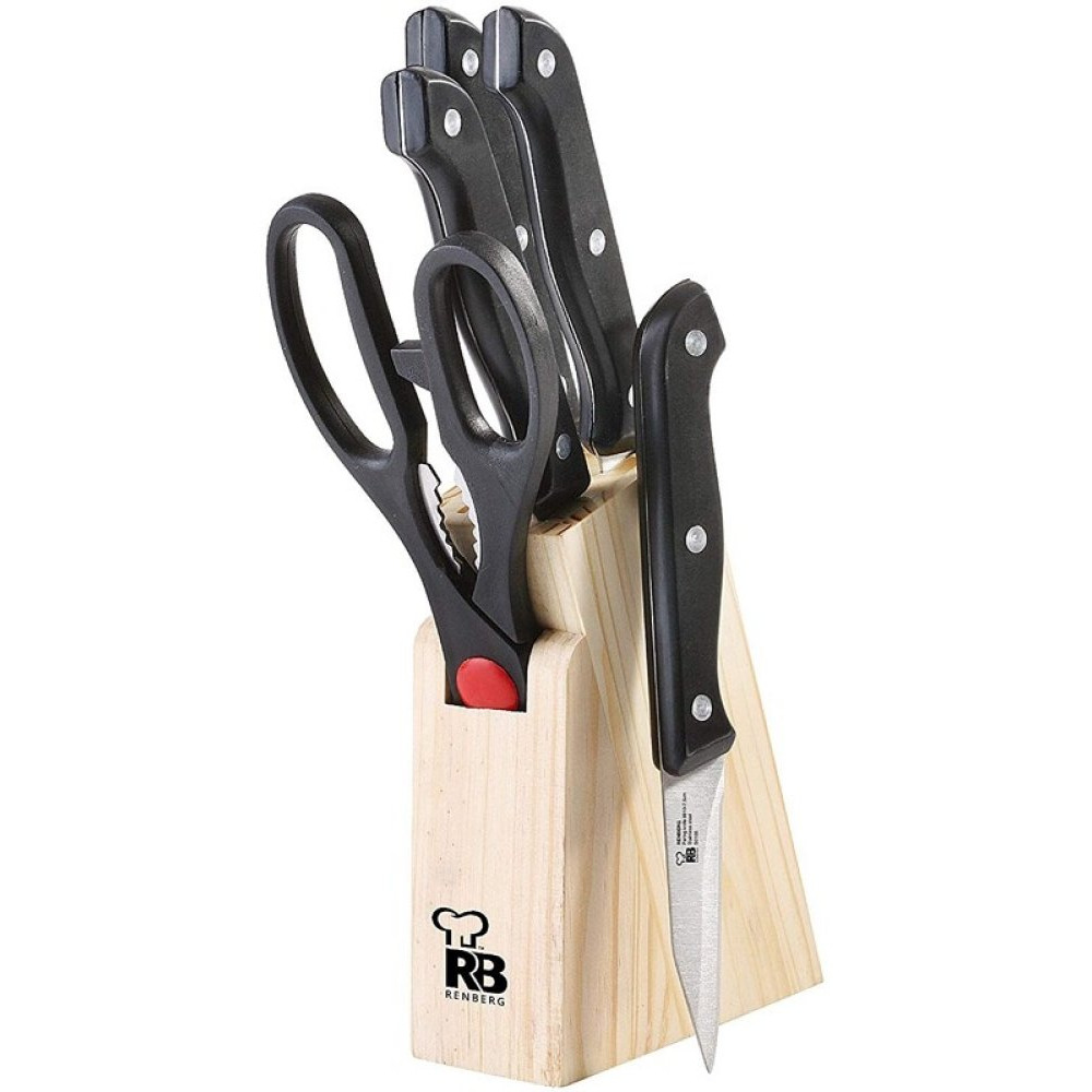 E-shop Súprava nožov s nožnicami v stojane Renberg 9386, 6 kusov